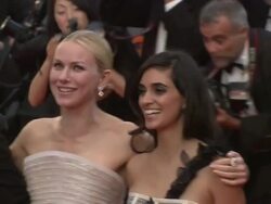 Liraz Charhi (L), Khaled Nabawy and Valerie Plame at the Fair Game Premiere at Cannes . (Footage by WireImage Video/GettyImages) Stock Footage