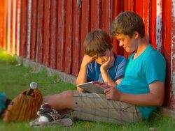 HD: Boys Using Tablet Device Stock Footage