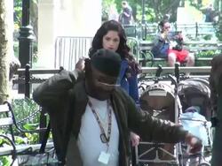 Janet Montgomery and Felix Solis on location for ' Stock Footage