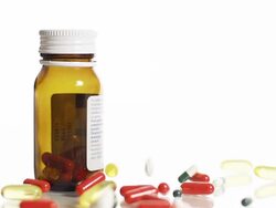 HD SLOW MOTION: Medicaments Falling Over Pill Bottle Stock Footage