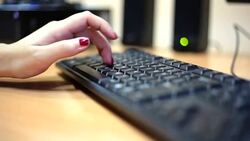 Typing fingers push keyboard Stock Footage