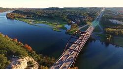 Aerial View High Over the 360 Bridge or Pennybacker bridge The Local Austin Landmark Stock Footage