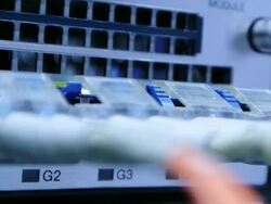 Switch Fiber Optic and LED blinking Dolly Stock Footage