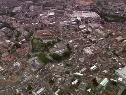 Aerial over city of Norwich with Norwich Castle and museum in center / Norfolk, England Stock Footage