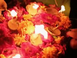 Pilgrims Burning lamps at riverbank, Ganges River, Haridwar, Uttarakhand, India Stock Footage