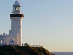 MS Spinning light in white lighthouse / Byron Bay, NSW, Australia Stock Footage