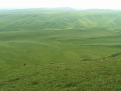 WS PAN View of vast grass plains near david gareja cave monastery complex, on border with georgia and azerbaidjan/ Davit Gareja, kakheti, Georgia  Stock Footage