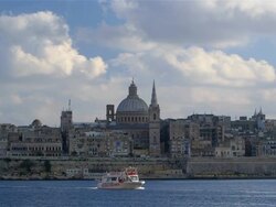 TOURIST BOAT AND BASILICA OUR LADY OF MOUNT CARMEL Stock Footage