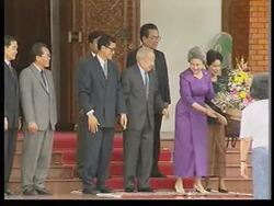 CAMBODIA: SIEM REAP: SAM RAINSY MEETS KING NORODOM SIHANOUK News Clip