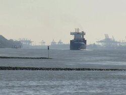 WS View of containership on river Elbe near Blankenese / Hamburg, Germany Stock Footage