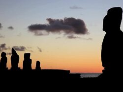 Hd video of Moais at sunset, Easter Island, Chile Stock Footage