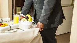 room service trolley and breakfast delivery Stock Footage