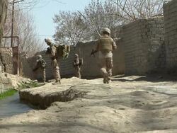 WS Group of soldiers looking for way / Mausa Qala, Helmand Province, Afghanistan. Stock Footage