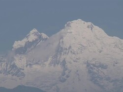WS Shot of Snow covered Peaks of Annapurna Mountain Range / Pokhara, Nepal Stock Footage