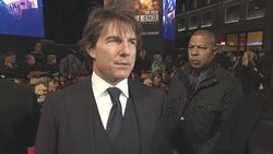 INTERVIEW - Tom Cruise looking for a good story, loving what he does, passing out, Cobie Smulders character having better fight scenes, getting bruises on set, dream role at 'Jack Reacher: Never Go Back' European premiere Stock Footage