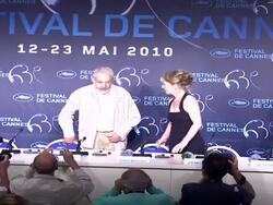 Lesley Manville, Mike Leigh, Ruth Sheen and Jim Broadbent Stock Footage