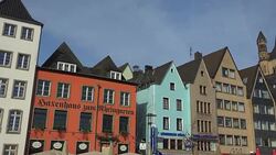 Fischmarkt Square with Gross St. Martin's Church, Cologne, North Rhine-Westphalia, Germany Stock Footage