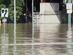 May 9, 2011 Mississippi River Flooding at intersection of Beal and Riverwalk in Memphis, Tennessee, USA Stock Footage