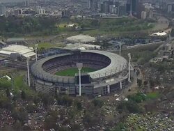 WS AERIAL DS View of AFL stadium / Deniliquin, New South Wales, Australia Stock Footage