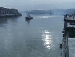 MS View of Port of Bilbao / Bilbao estuary, Biscaye, Spain Stock Footage