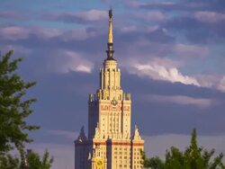 Moscow State University in the evening Stock Footage