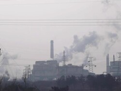 Steel factory is producing, chimney emissions. Stock Footage