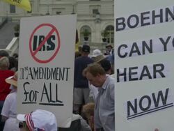 IRS Sign and Gadsden Flag at Audit the IRS DC Stock Footage