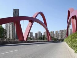 traffic scene at modern bridge Stock Footage