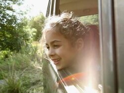 Girl looking out of car window Stock Footage