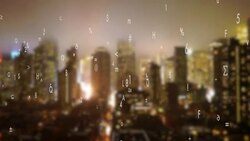 data stream symbolizing global network connection. numbers statistics background. city business district Stock Footage