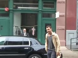 Liev Schreiber departs the coffee shop Smile in New York 04/05/11 (Footage by WireImage Video/GettyImages) Stock Footage