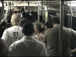 2003 blackout, people evacuating subway car Stock Footage