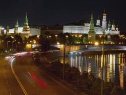 TL Night view of the Kremlin embankment with the cars / Russia, Moscow Stock Footage