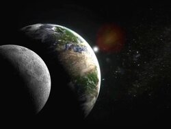 Fly past the moon towards Earth sunrise over Euope and Africa Stock Footage