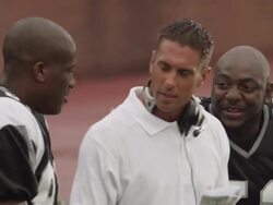 CU, PAN, American football coach and players cheering on sidelines, Staten Island, New York, USA Stock Footage