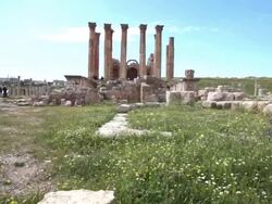 The Artemis Temple in the ancient roman city of Gerasa in Jerash, Jordan Stock Footage