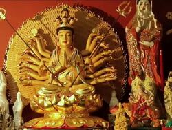 MS PAN SLO MO View of oriental figures / Miami, Florida, United States Stock Footage