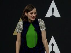 INTERVIEW - Marion Cotillard at The 87th Annual Academy Awards Nominee Luncheon - Reception Stock Footage