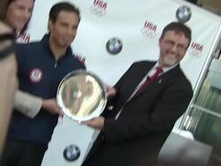Lisa Baird, Apolo Anton Ohno and Jack Pitney at the BMW Group & The United States Olympic Committee Announce New Partnership  Stock Footage