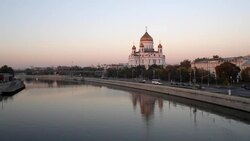 Russia, Moscow, Moskva river and the Cathedral of Christ the Saviour Stock Footage