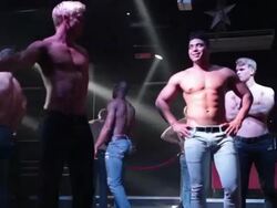MS TS LA Shot of Group of male strippers / London, United Kingdom Stock Footage