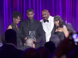 Denzel Washington and Steve Harvey at the Steve Harvey Hosts NY Gala Benefiting Steve Harvey Foundation Stock Footage