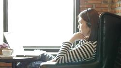 Young woman using laptop for relax time at coffee cafe , Relaxation Concept Stock Footage