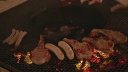 Cooking Meat on Barbecue Grill Stock Footage