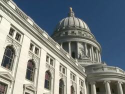 MS Side View looking up at state capitol dome / Madison, Wisconsin, United States Stock Footage