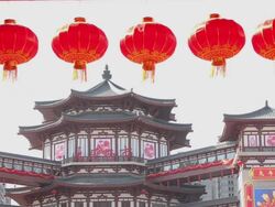 MS Red lantrens During the Spring Festival temple/xian,shaanxi,china Stock Footage