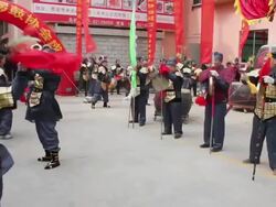 WS PAN People performing gongs and drums with costumes/xian,shaanxi,China Stock Footage