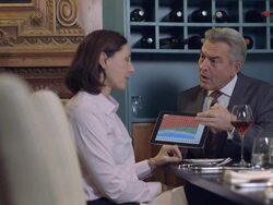 MS Business people talking in restaurant, waiter serving wine Stock Footage