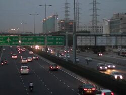Busy traffic heading towards the Indira Gandhi International Airport, New Delhi Stock Footage