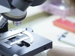 female scientist use microscope working in lab Stock Footage